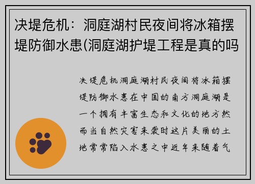 决堤危机：洞庭湖村民夜间将冰箱摆堤防御水患(洞庭湖护堤工程是真的吗)