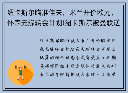 纽卡斯尔瞄准佳夫，米兰开价欧元，怀森无缘转会计划(纽卡斯尔被曼联逆转)